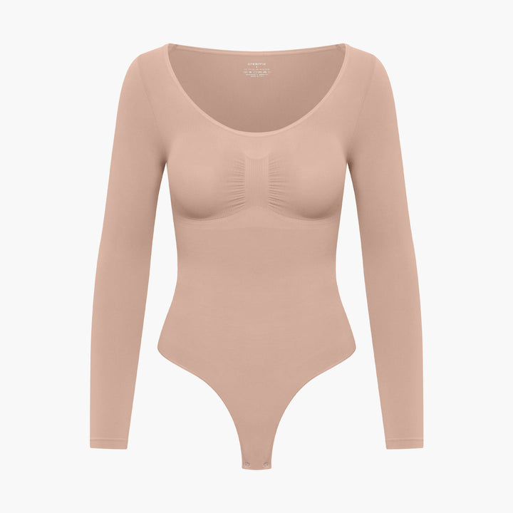 Eleganckie i komfortowe damskie body modelujące, bezszwowe, z długim rękawem. Idealne na jesień.
