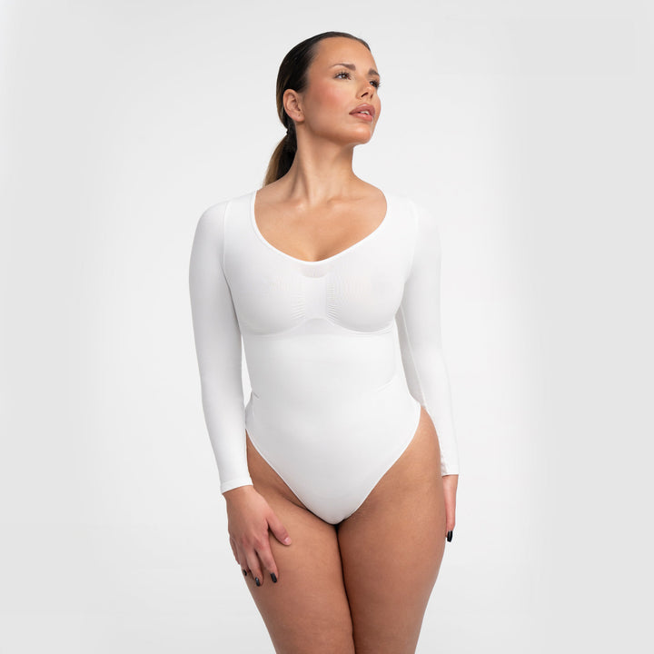 Damskie body bezszwowe z długim rękawem, modelujące. Komfortowa bielizna modelująca na jesień/zimę.