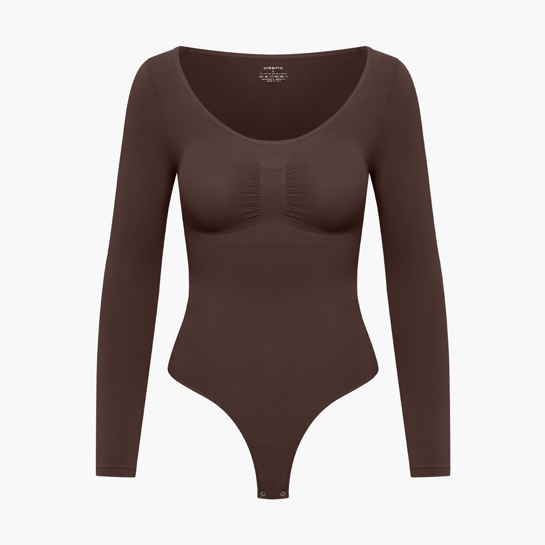Komfortowe damskie body bezszwowe z długim rękawem. Bielizna modelująca, gładka i elegancka.