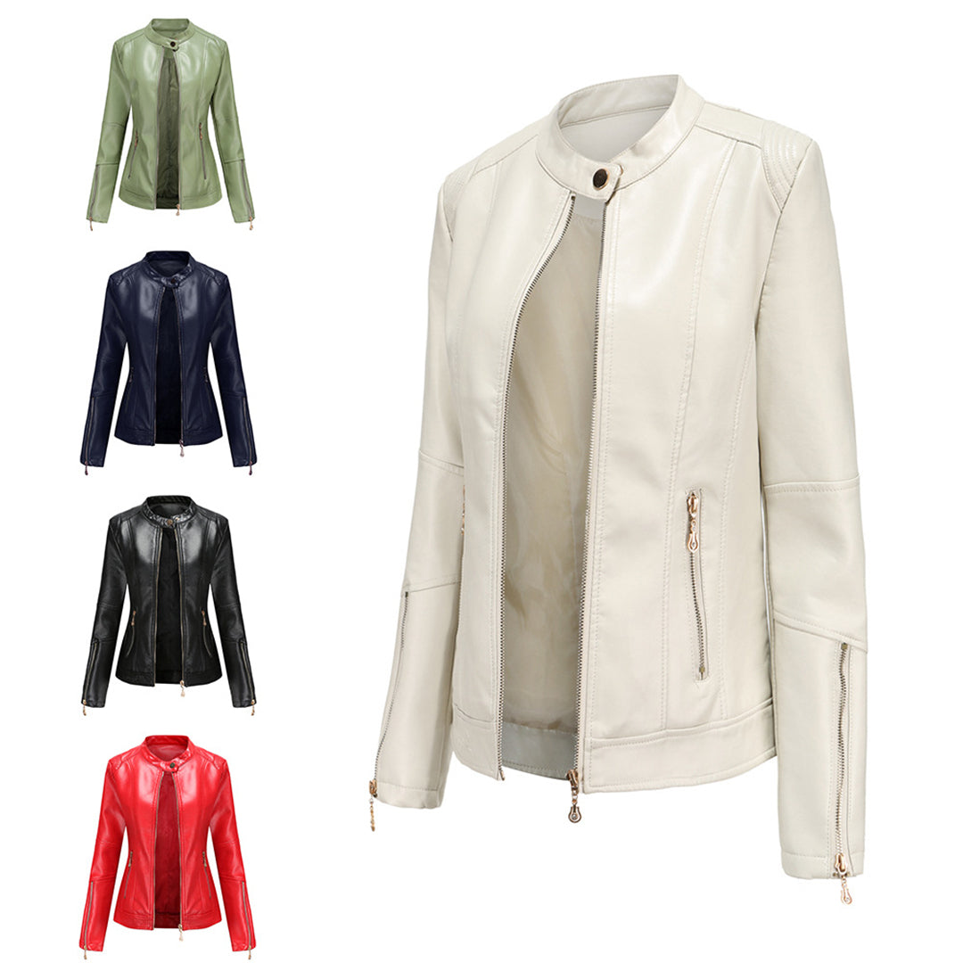 Kurtka damska ramoneska wiosenna, dopasowana, z zamkiem. Czarna, elegancka odzież, modny krój.