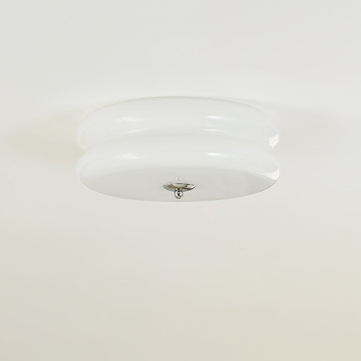 Lampa sufitowa LED Art Déco vintage, chrom i biały, styl elegancki.
