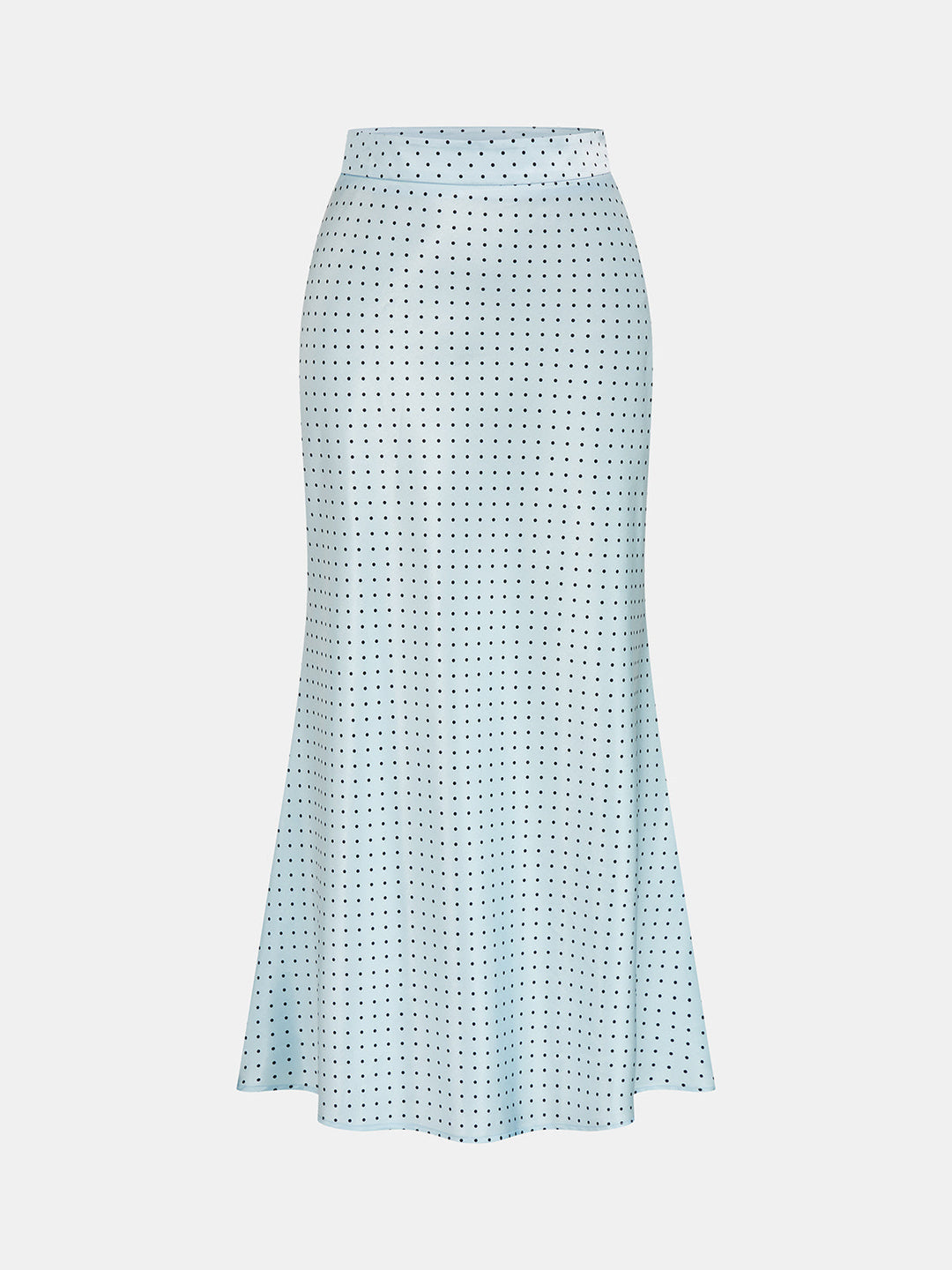 Elegancka damska spódnica maxi satynowa. Akwamarynowa spódnica w kropki, syreni krój, idealna na wieczór.