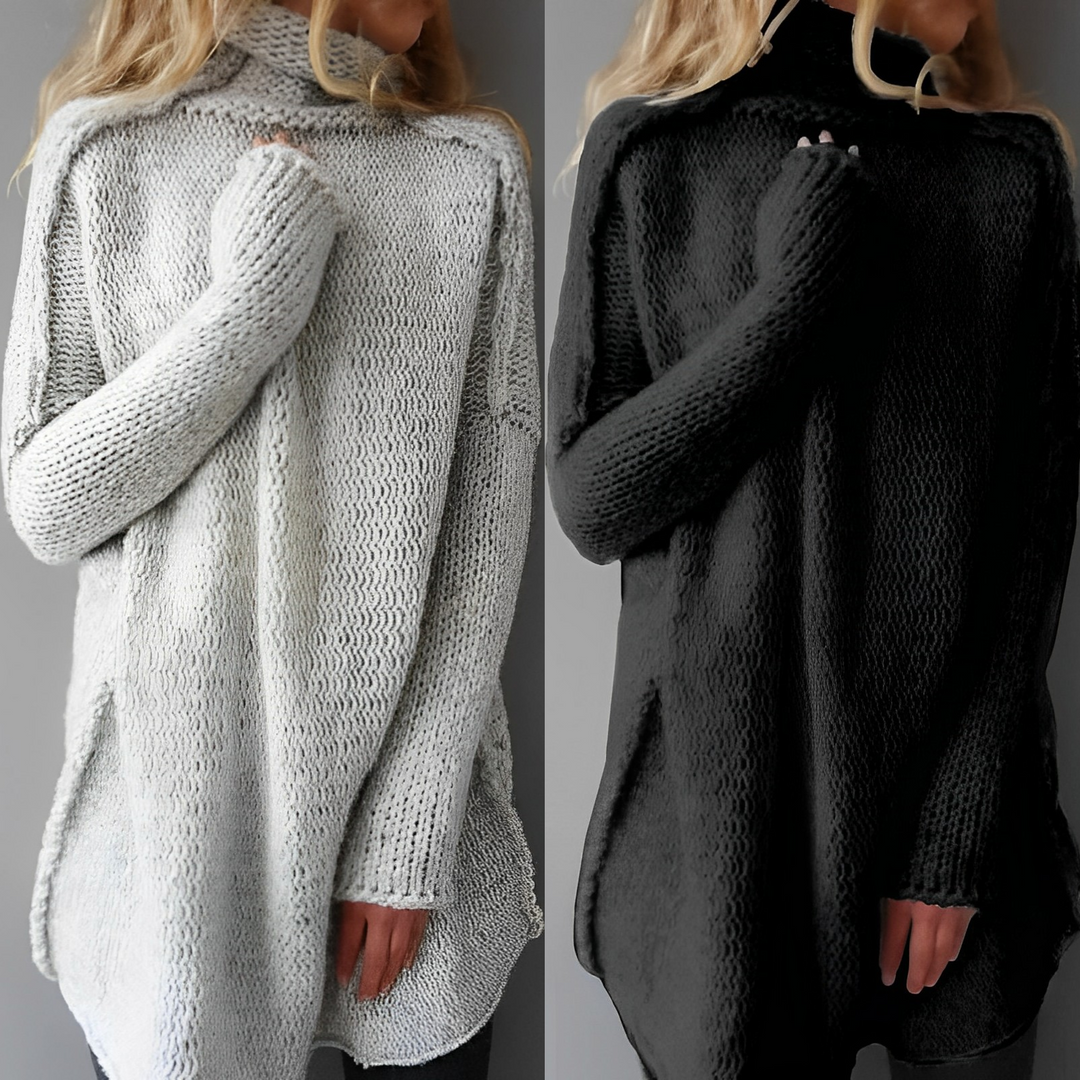 Damski sweter oversize z golfem, ciepły i komfortowy, idealny na zimę i jesień. Luźny krój.
