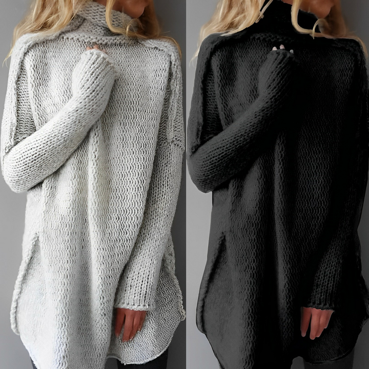 Damski sweter oversize z golfem, ciepły i komfortowy, idealny na zimę i jesień. Luźny krój.