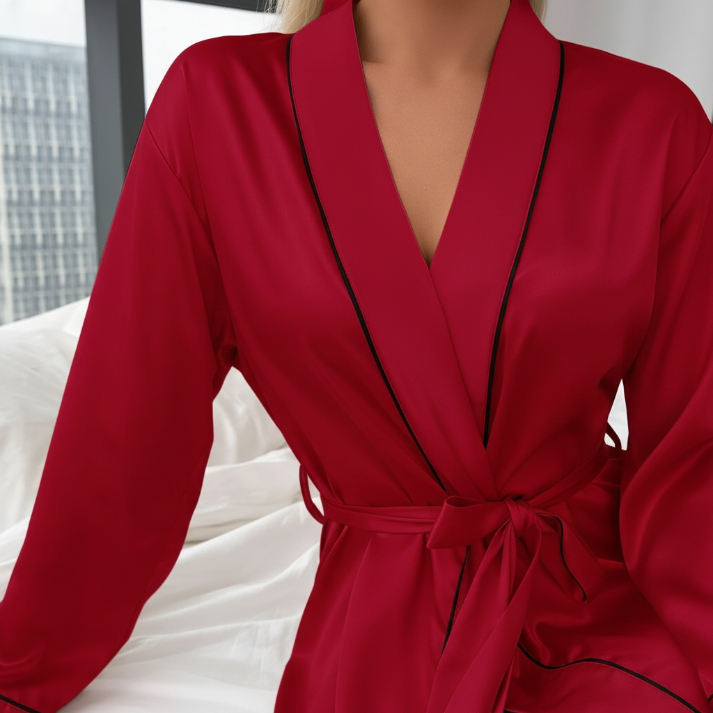 Stylowy szlafrok-kimono Sofia, zapewnia wygodę i elegancję. Idealny jako domowy strój dla kobiet.