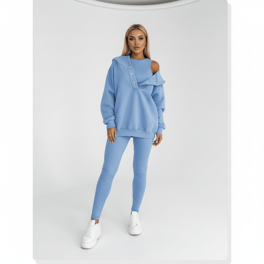 Komplet damski Ines: bluza i spodnie dresowe, styl streetwear, zapewniające komfort i swobodę ruchów.