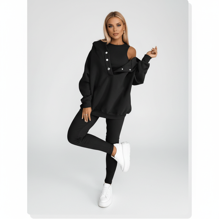 Damski komplet dresowy Ines, zestaw bluza i spodnie, uniwersalny na casual i relaks.