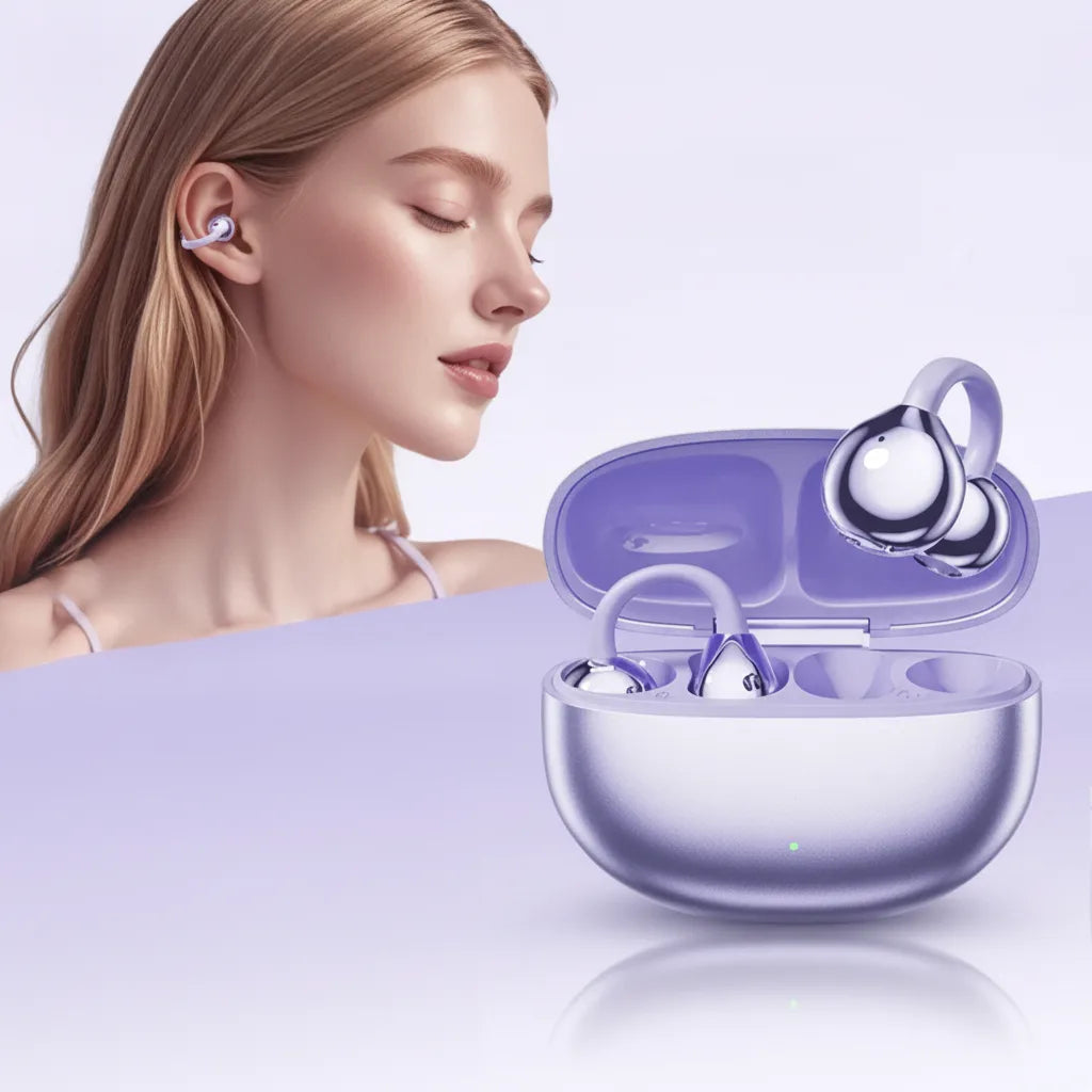 Słuchawki douszne otwarte z Bluetooth, redukcją szumów AI, lekkie i komfortowe do codziennego użytku.