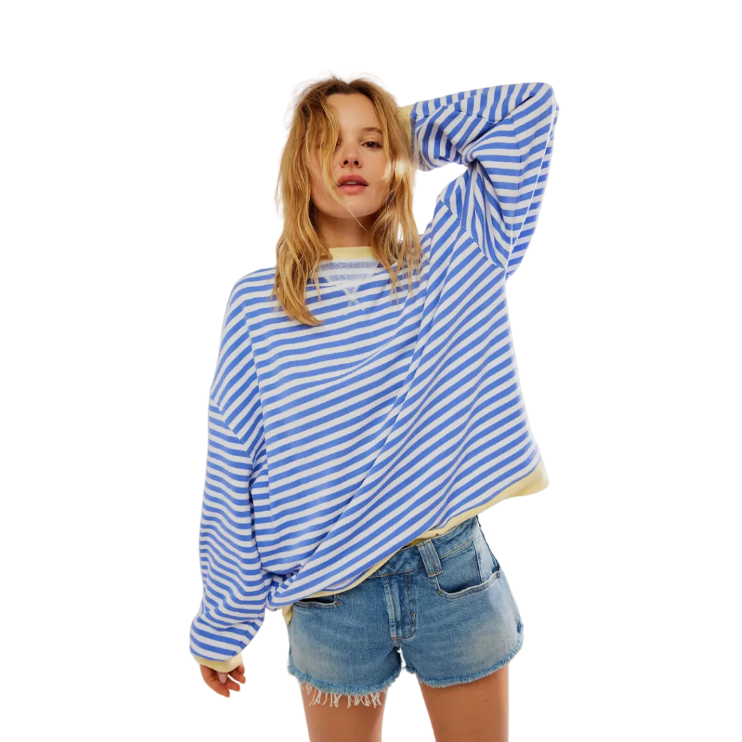 Damska bluza oversize w paski z okrągłym dekoltem. Modny długi rękaw, idealna na jesień i wiosnę.
