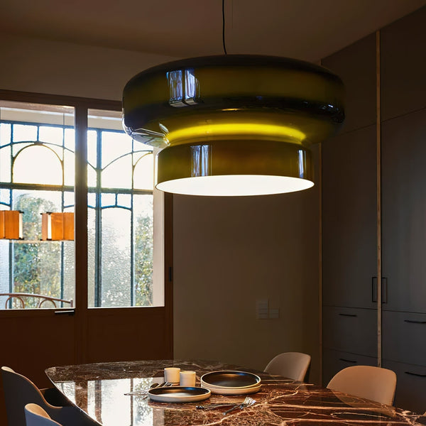 Designerska lampa szklana, dmuchane szkło. Nowoczesne oświetlenie wiszące do jadalni lub sypialni.