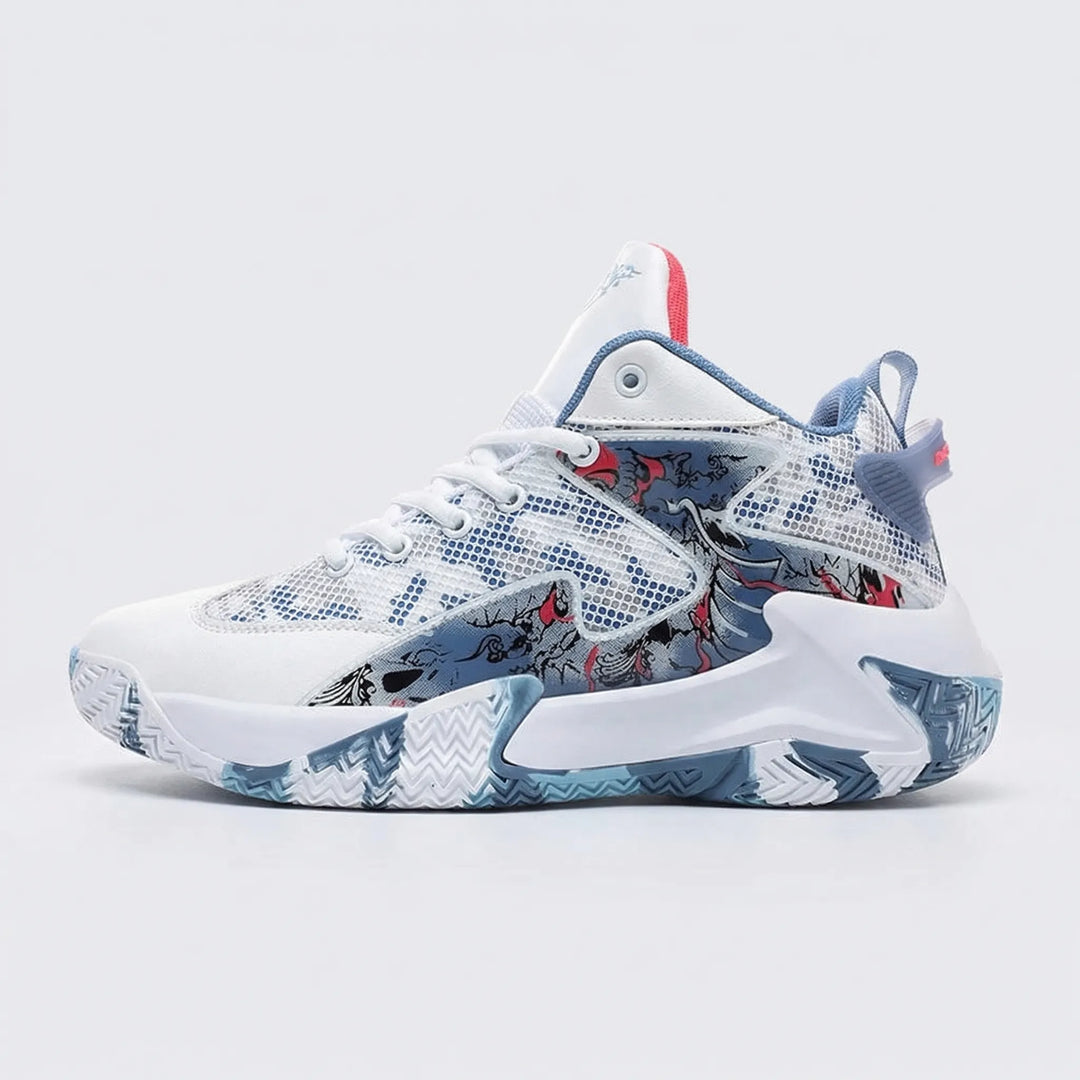 Buty Calvin dla mężczyzn, styl koszykarski z unikalnym graficznym wzorem; wysokie, sportowe obuwie zapewniające wsparcie.