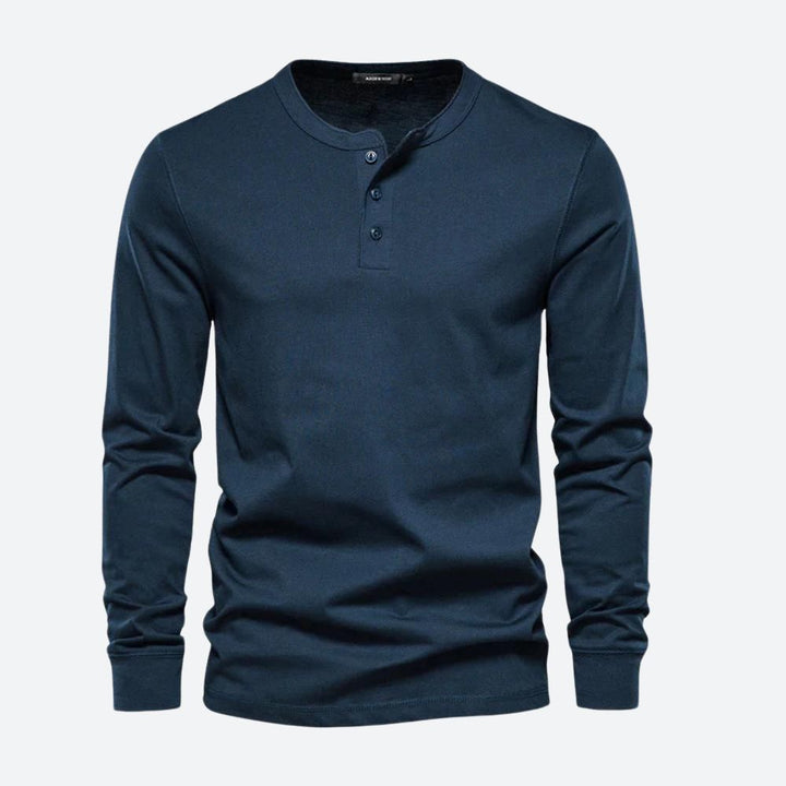 Męska koszulka Henley z długim rękawem, przewiewna, idealna na lato i styl casualowy.