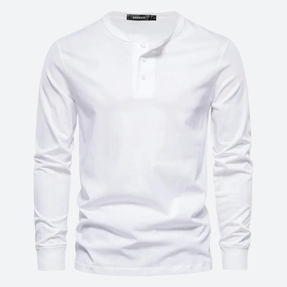 Męska koszulka Henley, długi rękaw, styl casualowy, przewiewna i komfortowa na lato.