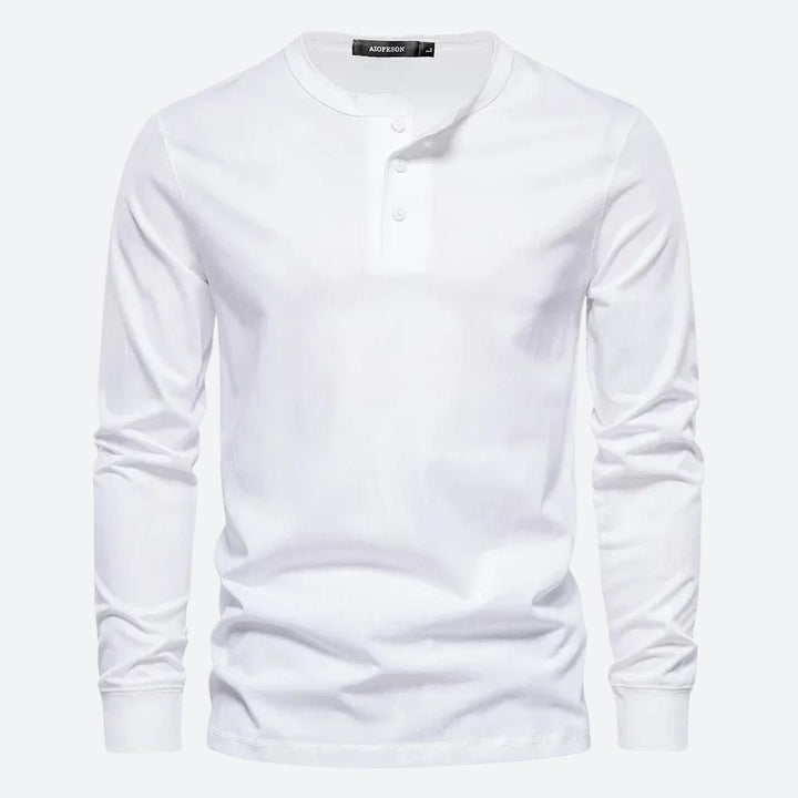 Męska koszulka Henley, długi rękaw, styl casualowy, przewiewna i komfortowa na lato.