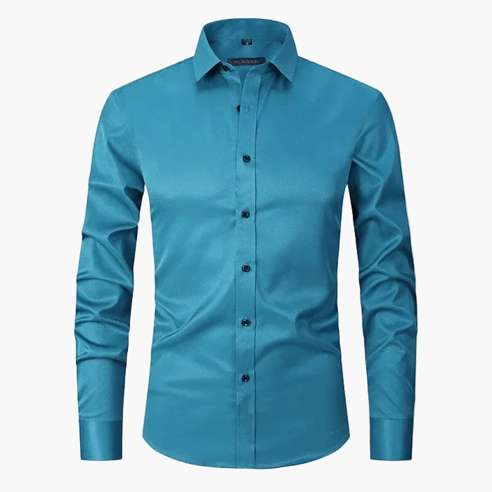 Męska koszula slim fit na formalne okazje. Elegancka, odporna na zagniecenia, moda biznesowa.