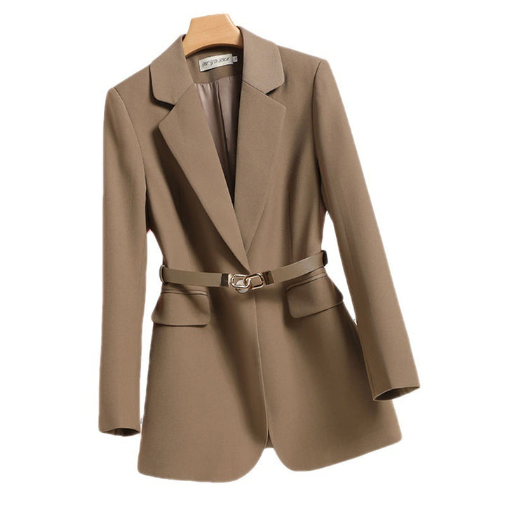 Damska marynarka z paskiem Melisande, czarny, elegancki blazer jesienny dla modnej kobiety.