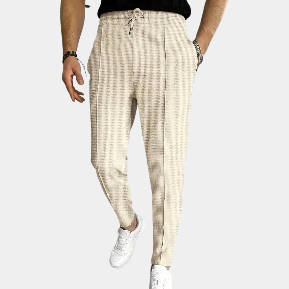 Męskie spodnie dresowe joggery bawełniane ze stretchem, idealne na wiosnę i lato, w stylu casual.