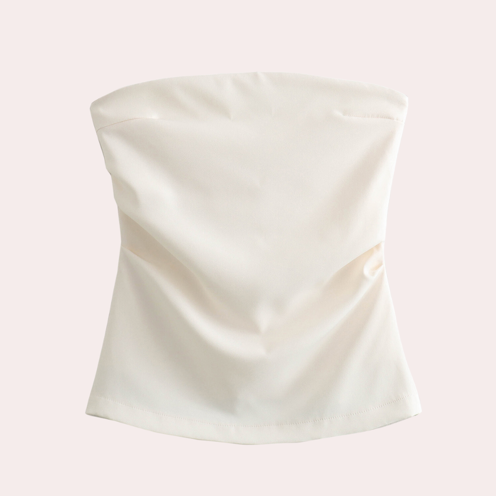 Elegancka bluzka damska bez ramiączek. Stylowy top na wyjściowe okazje, komfortowa odzież damska.
