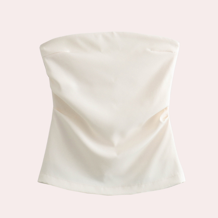 Elegancka bluzka damska bez ramiączek. Stylowy top na wyjściowe okazje, komfortowa odzież damska.