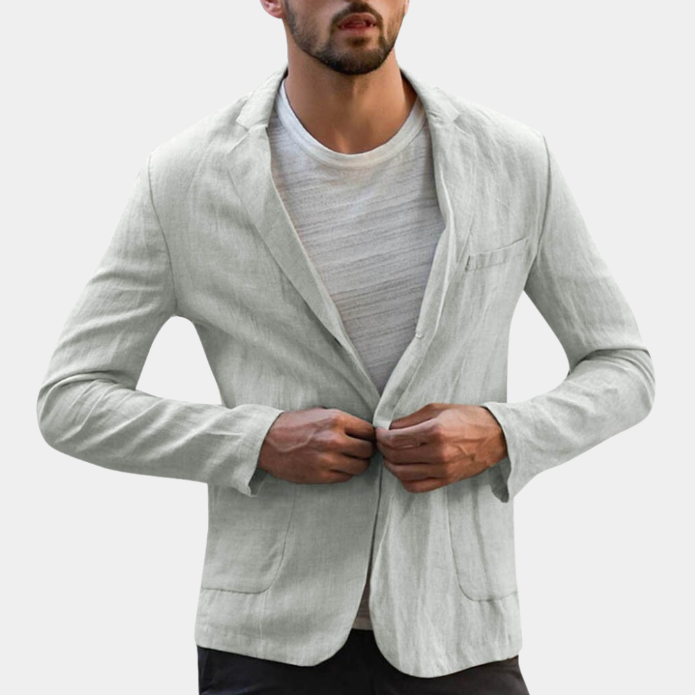 Lekka marynarka męska slim fit, casualowa elegancja. Oddychająca, idealna na wiosnę i letnie wyjścia.