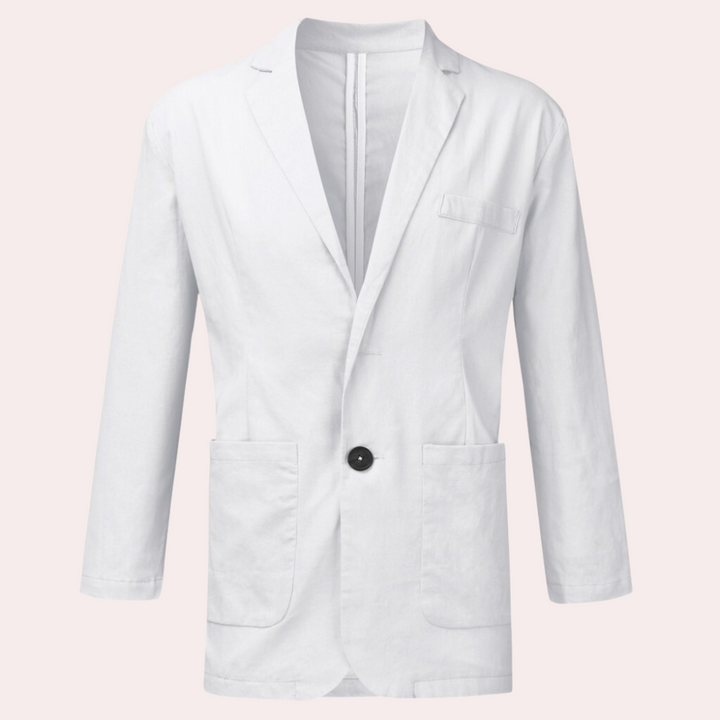 Elegancka marynarka męska casual, lekka i oddychająca. Krój slim fit, doskonała do modnych ubrań męskich.