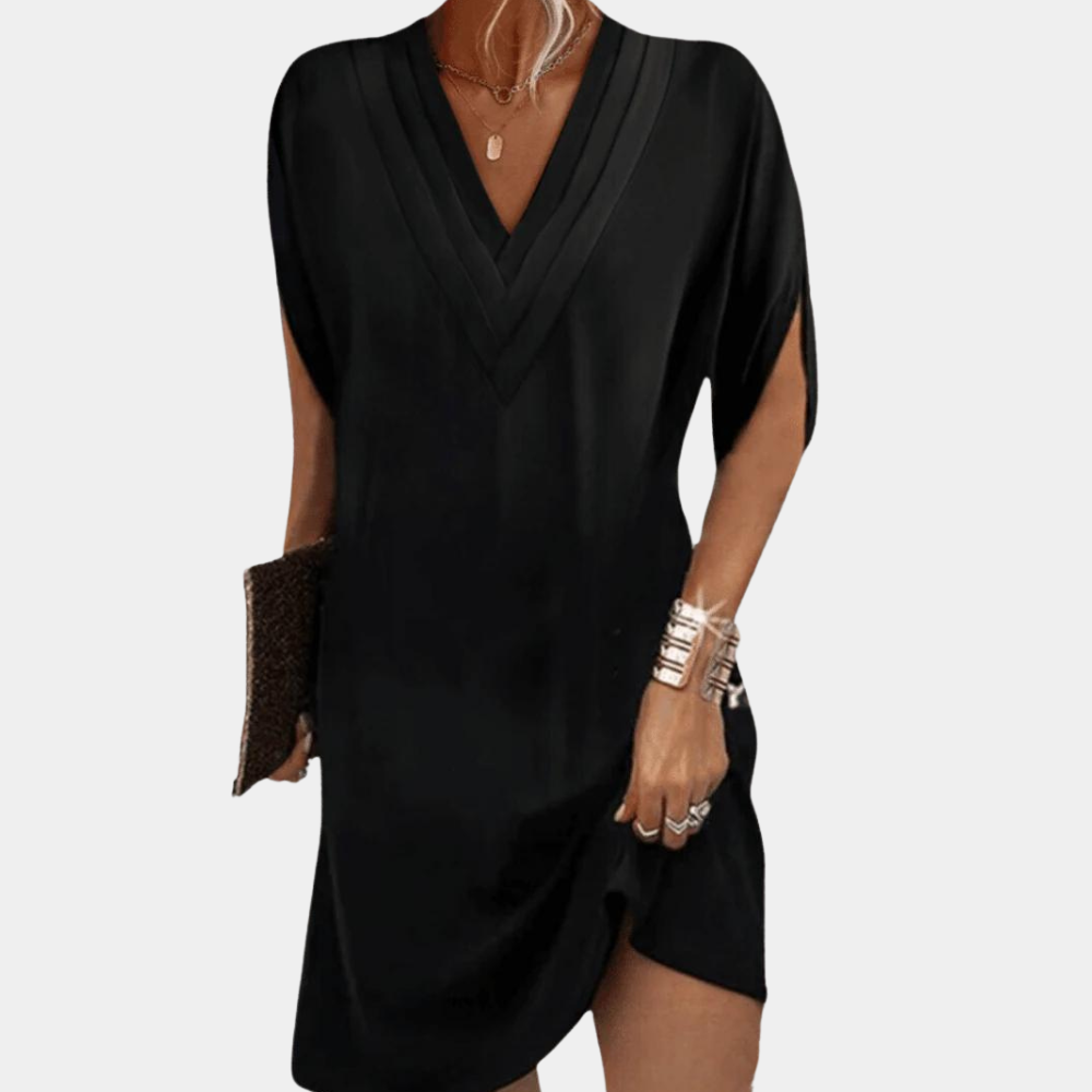 Zielona luźna sukienka midi damska V-neck. Casualowa odzież na co dzień, wiosenna i letnia.
