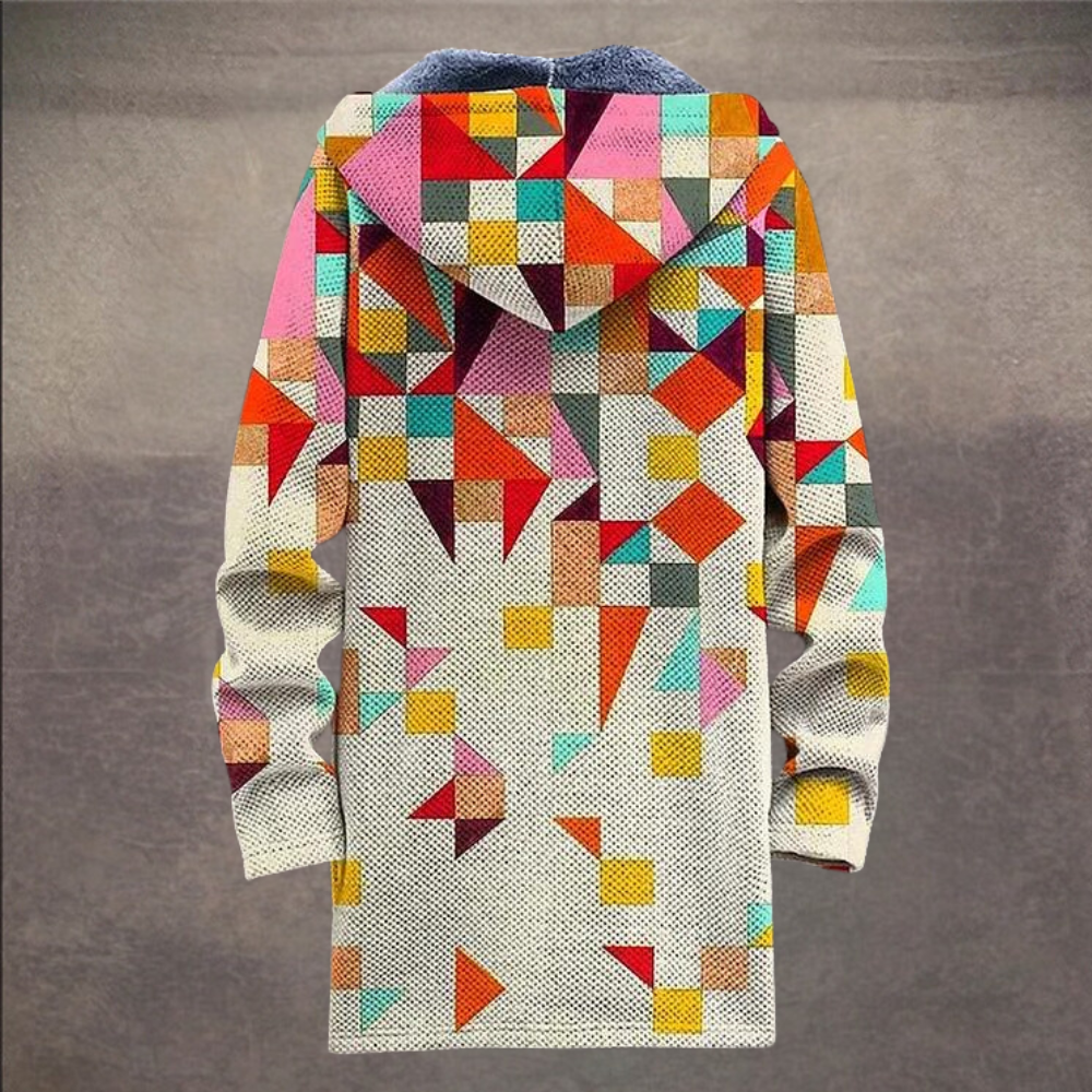 Stylowa męska kurtka z kapturem. Retro design colorblock, luźny krój. Modna odzież na chłodne dni.
