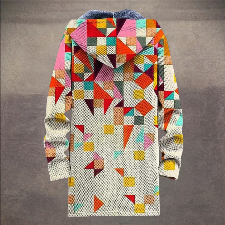 Stylowa męska kurtka z kapturem. Retro design colorblock, luźny krój. Modna odzież na chłodne dni.