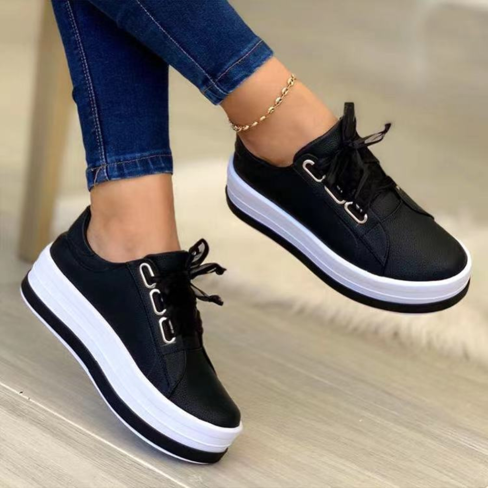 Damskie sneakersy na platformie, idealne na wiosnę. Modne, wygodne, casualowe obuwie miejskie.