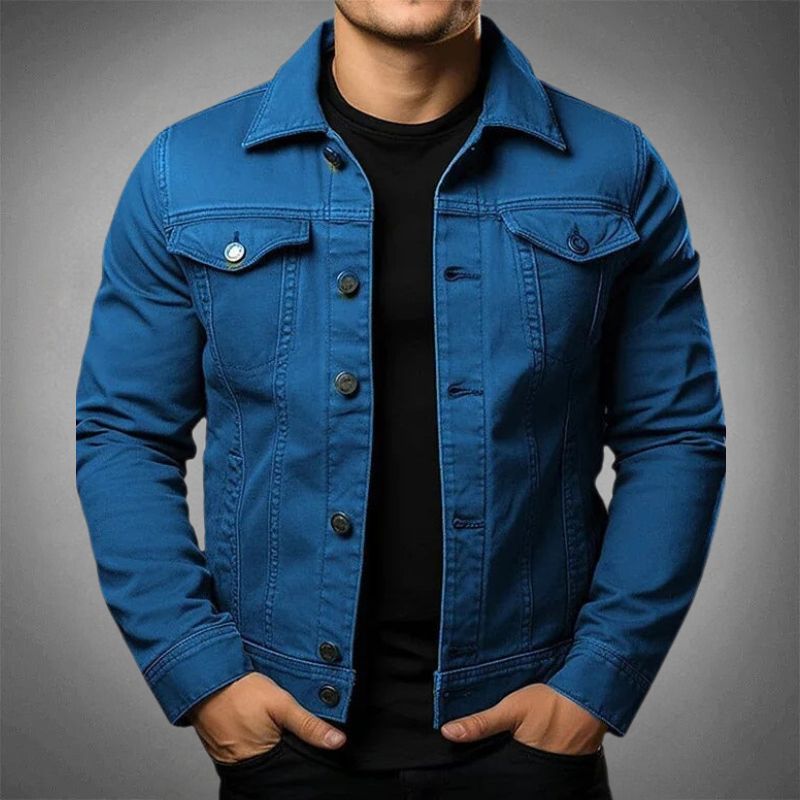 Męska klasyczna kurtka dżinsowa denim, ponadczasowy styl. Idealna na wiosnę i lato, modna odzież casual.