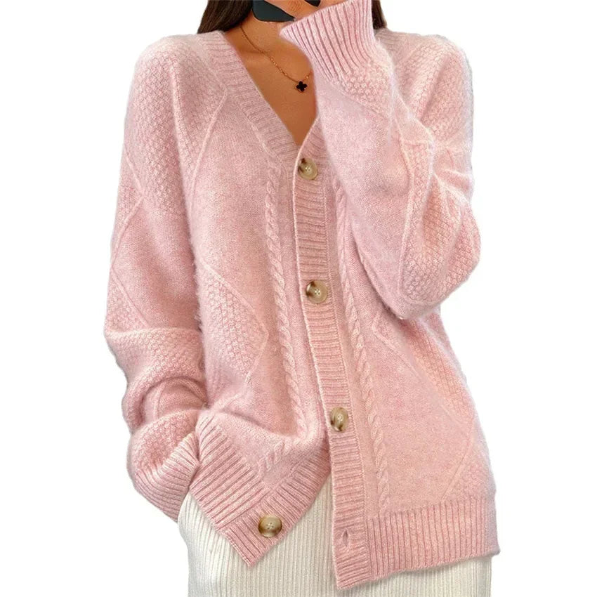 Elegancki sweter rozpinany damski z długim rękawem i guzikami. Wygodny kardigan, idealny na wiele okazji.