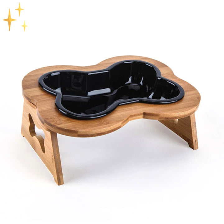 Stylowa ceramiczna miska dla psa na drewnianej ramie. Łatwa do czyszczenia, idealna dla komfortu Twojego pupila.