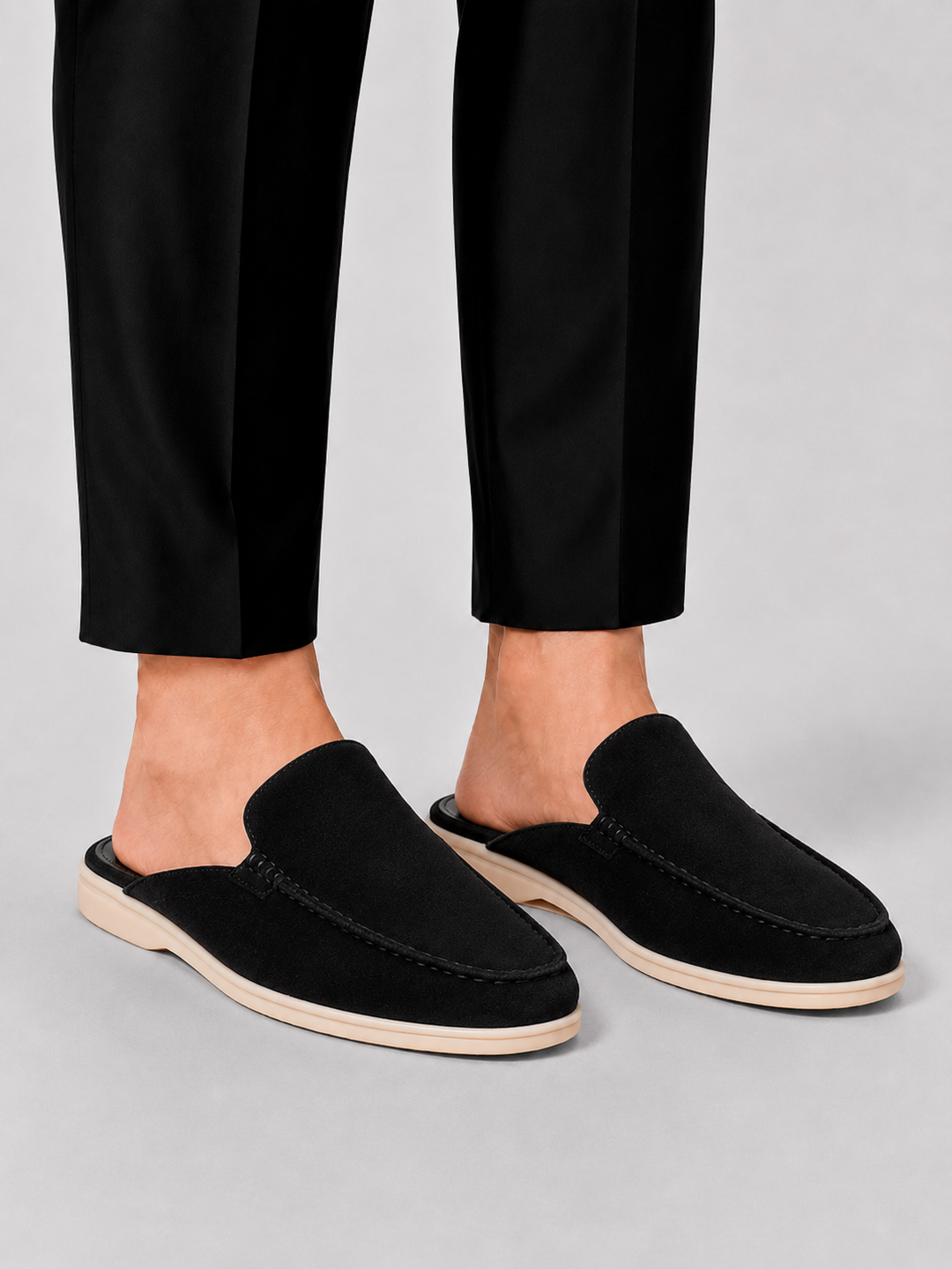 Męskie loafery mule z otwartą piętą. Wygodne, wsuwane buty letnie dla mężczyzn w stylu smart casual.