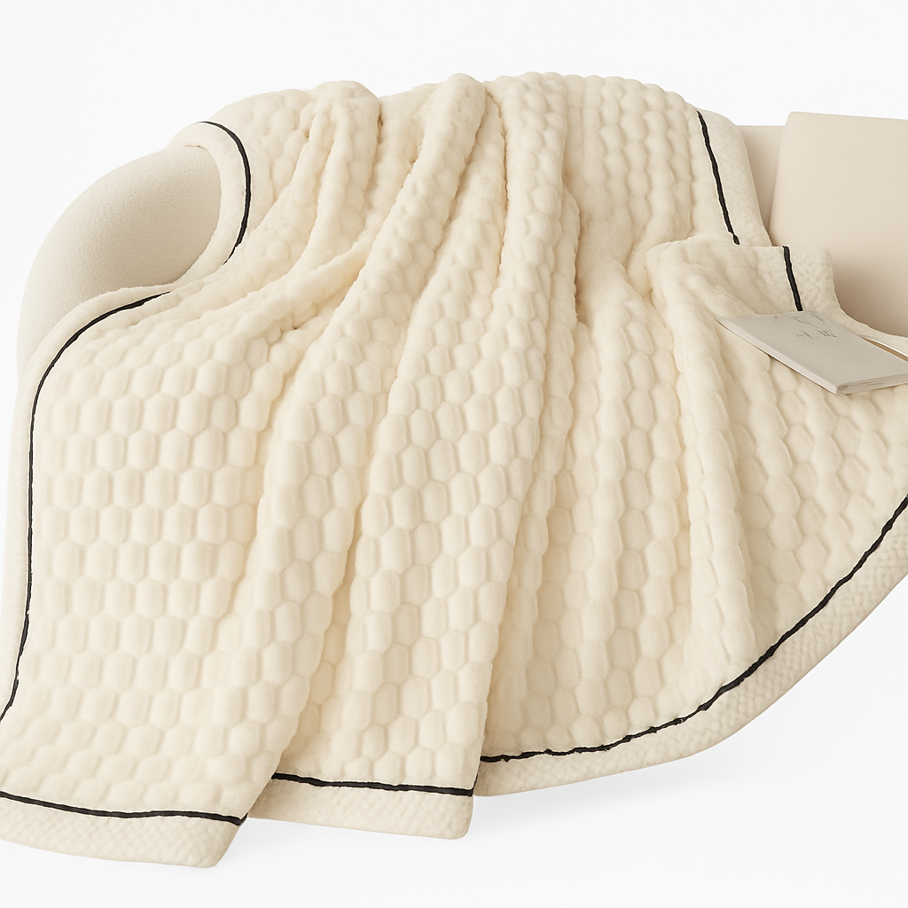 Gruby, miękki koc polarowy fleece, idealny na sofę lub łóżko. Ciepły i przytulny tekstylny dodatek do domu.