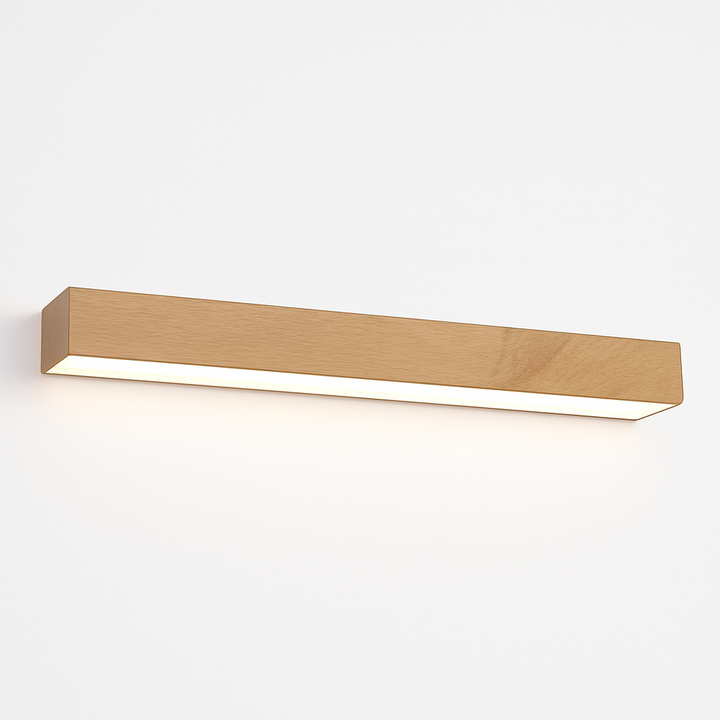 Minimalistyczna lampa sufitowa LED z drewna orzech. Nowoczesne oświetlenie salonu i sypialni.