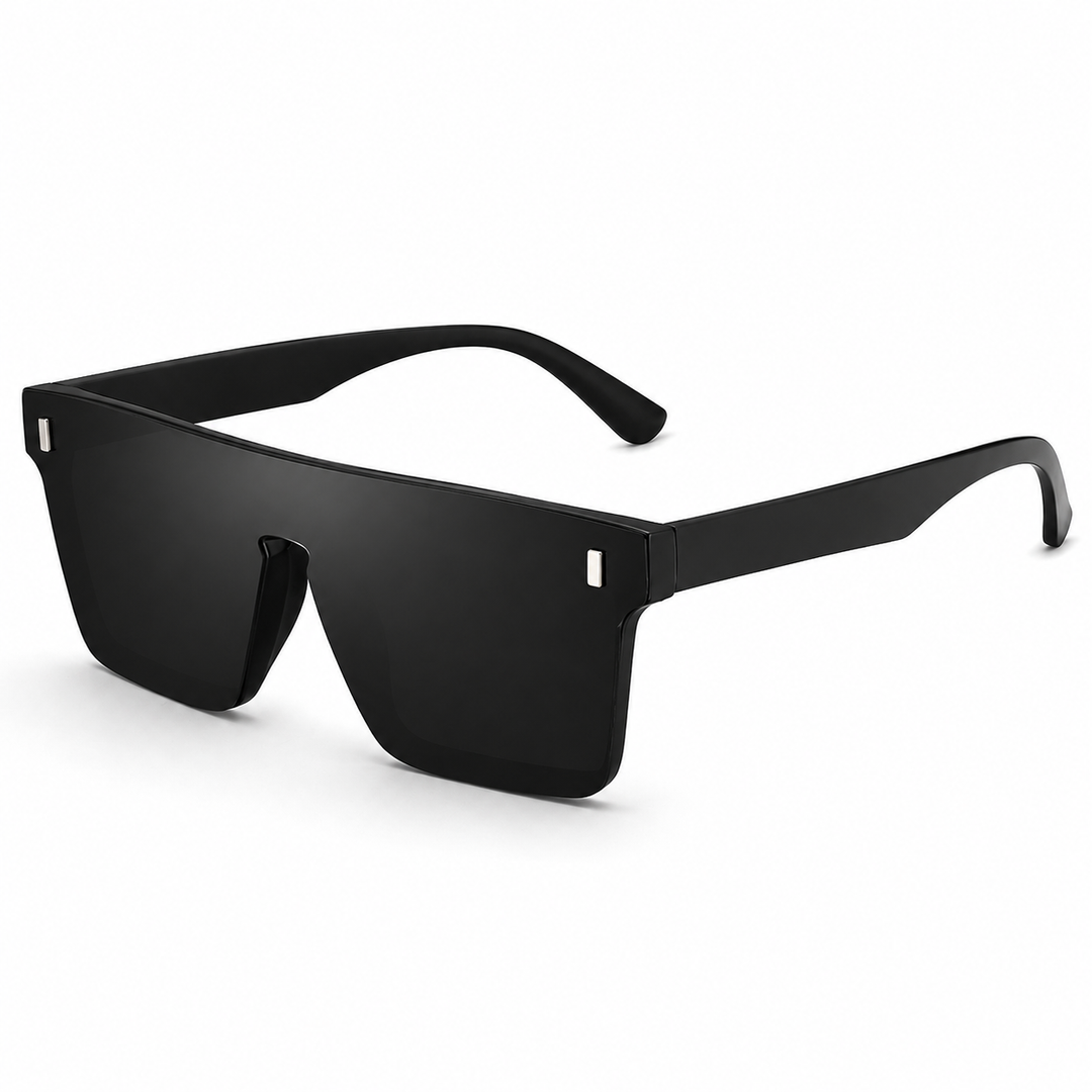 Nowoczesne męskie okulary przeciwsłoneczne bezramkowe sportowe shield. Zapewniają komfort i ochronę przed słońcem.