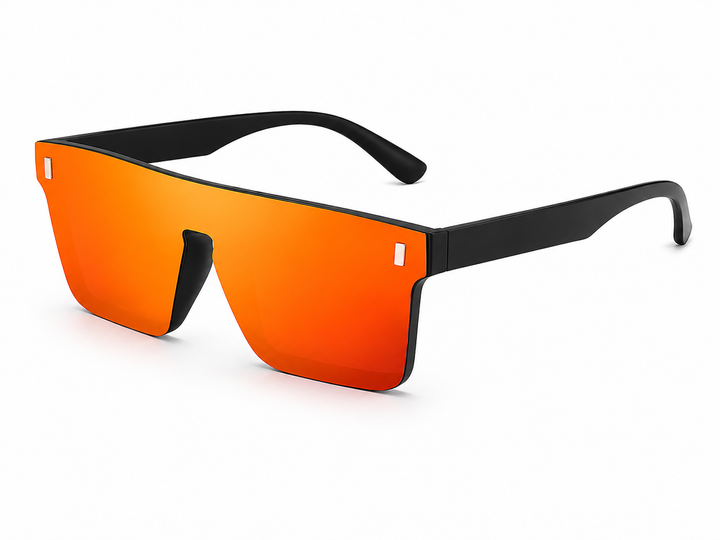 Eleganckie męskie okulary shield bezramkowe. Przeciwsłoneczne, sportowe, idealne na rower czy do biegania.