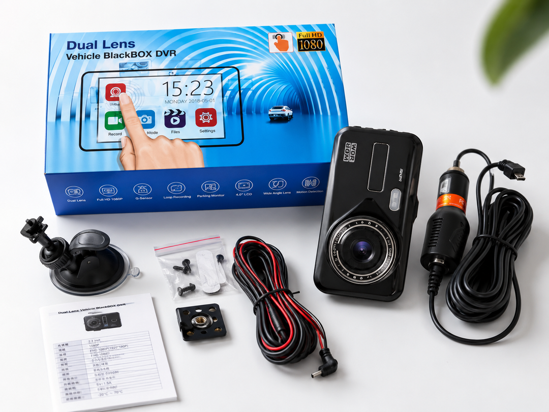 Rejestrator jazdy Full HD z podwójną kamerą, G-Sensor, nagrywaniem w pętli. Zapewnia bezpieczeństwo i monitorowanie.