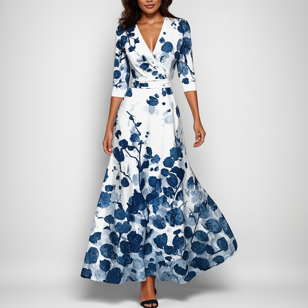 Elegancka letnia sukienka damska maxi z dekoltem V, styl boho. Idealna na upalne dni i wakacyjne wieczory.