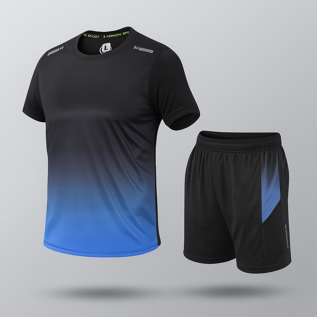 Męski zestaw sportowy z poliestru, idealny na trening, siłownię i co dzień. Komfortowy dres w dużych rozmiarach.