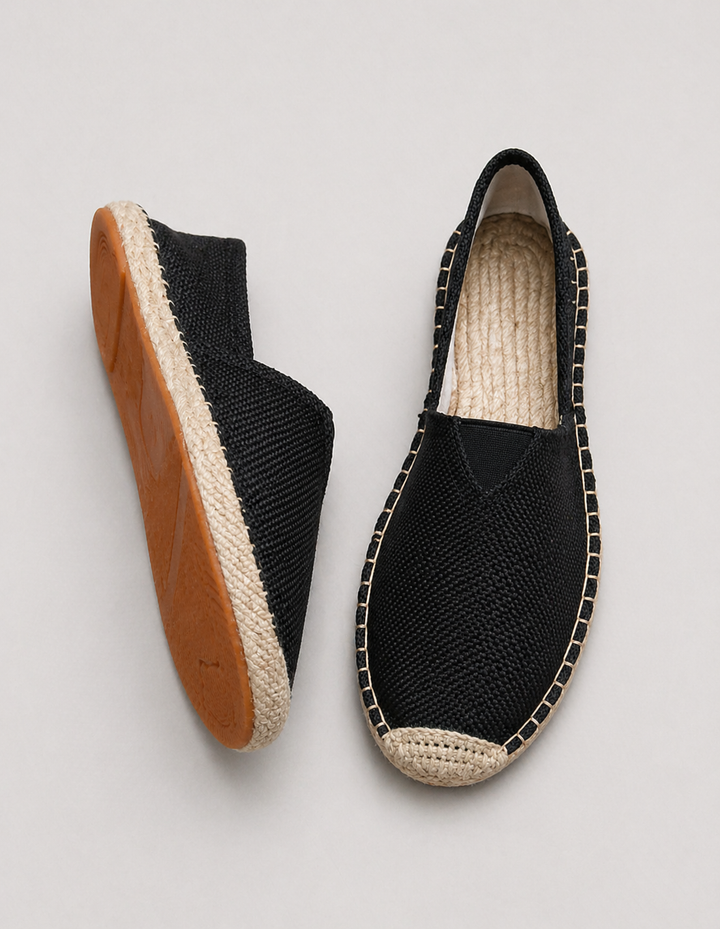 Letnie espadryle męskie z plecioną podeszwą i tekstylną cholewką, lekkie obuwie wsuwane.