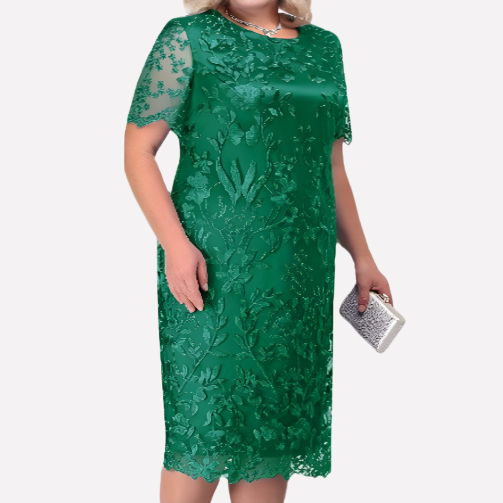 Damska sukienka plus size midi z dzianiny, dekolt V. Wygodny krój, idealna na co dzień i lato.
