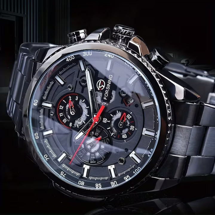 Elegancki męski zegarek automatyczny z mechanizmem i kalendarzem, klasyczny styl. Idealny prezent dla niego.