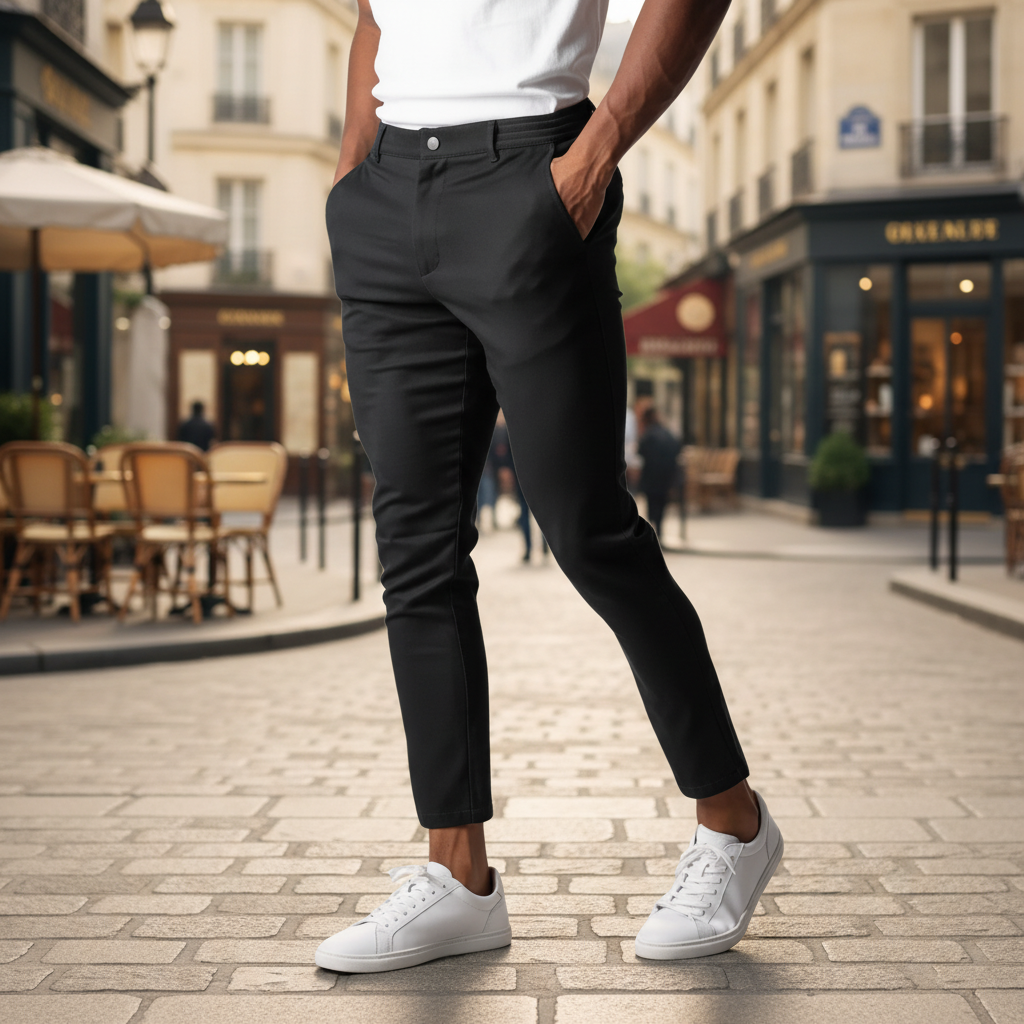 Męskie spodnie chino Mika, idealne na casual i smart casual. Eleganckie i komfortowe.