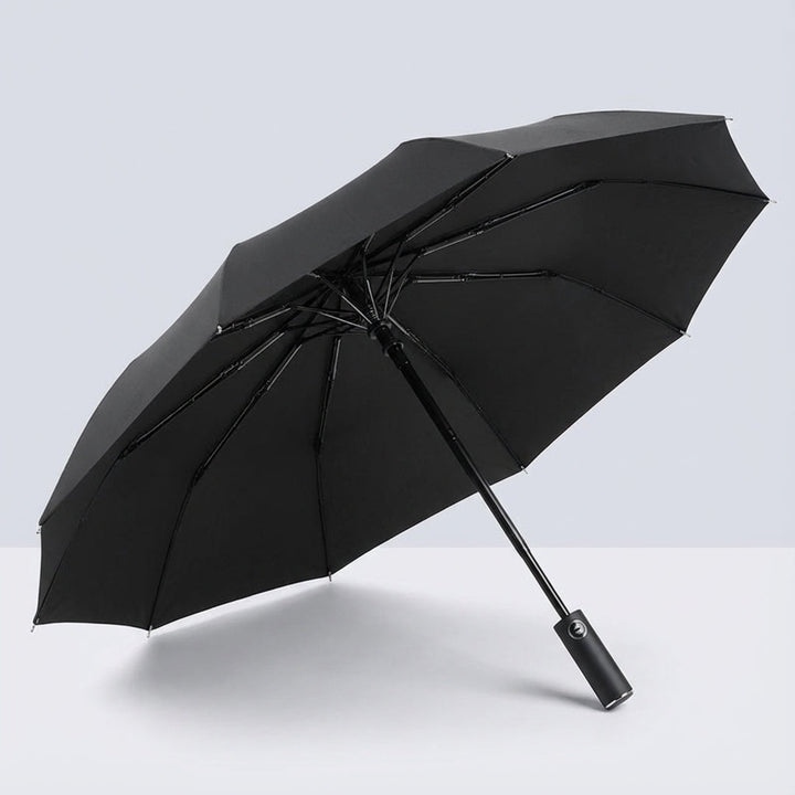 Elegancki, wiatroodporny parasol podróżny RainGuardPro, automatyczny mechanizm, solidna konstrukcja na deszcz.