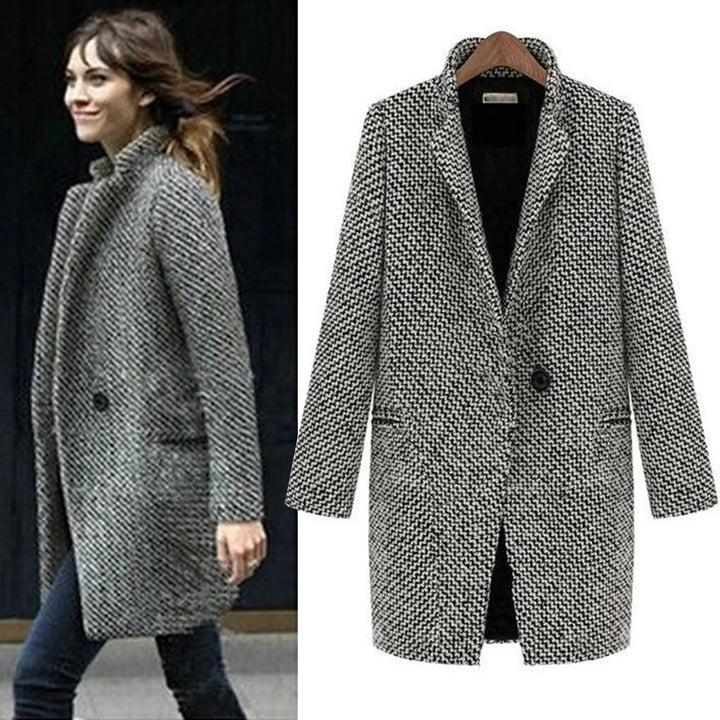 Długi damski płaszcz wełniany, klasyczny jednorzędowy, idealny na zimę i jesień. Elegancki, modny.