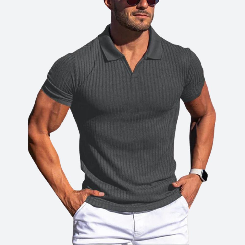 Szare męskie polo slim fit, komfortowa koszulka z krótkim rękawem. Stylowe dopasowanie i wysoka jakość.