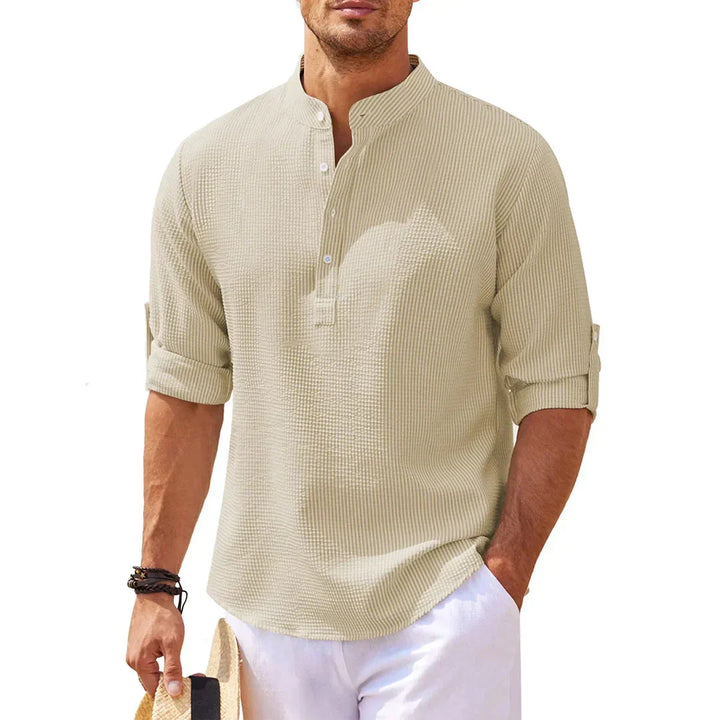 Stylowa męska koszula casual z bawełny, idealna na wiosnę/lato, komfortowa i elegancka do biura.