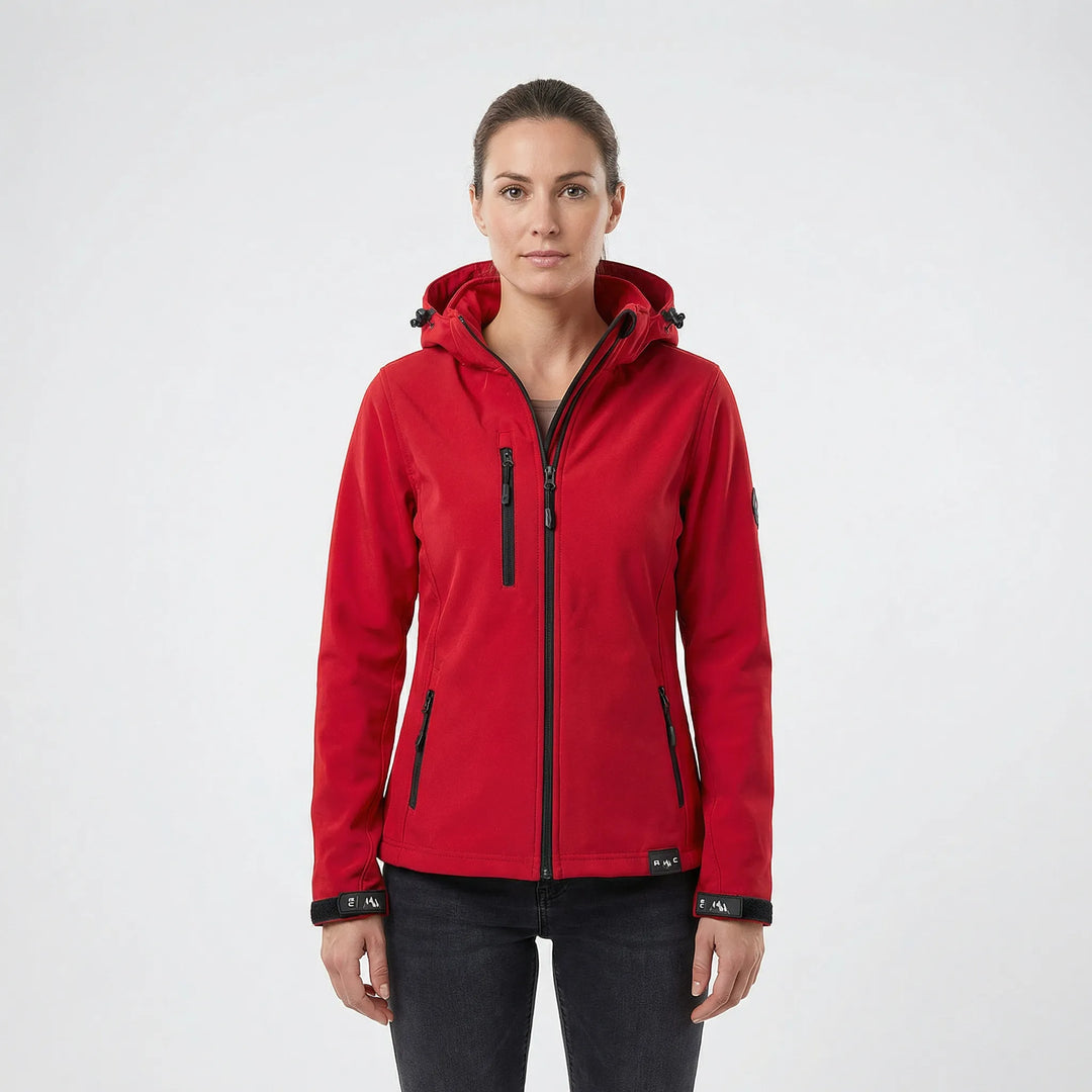 Damska kurtka softshell z kapturem Maxima, zapewniająca ochronę przed wiatrem. Lekka i oddychająca odzież outdoorowa.