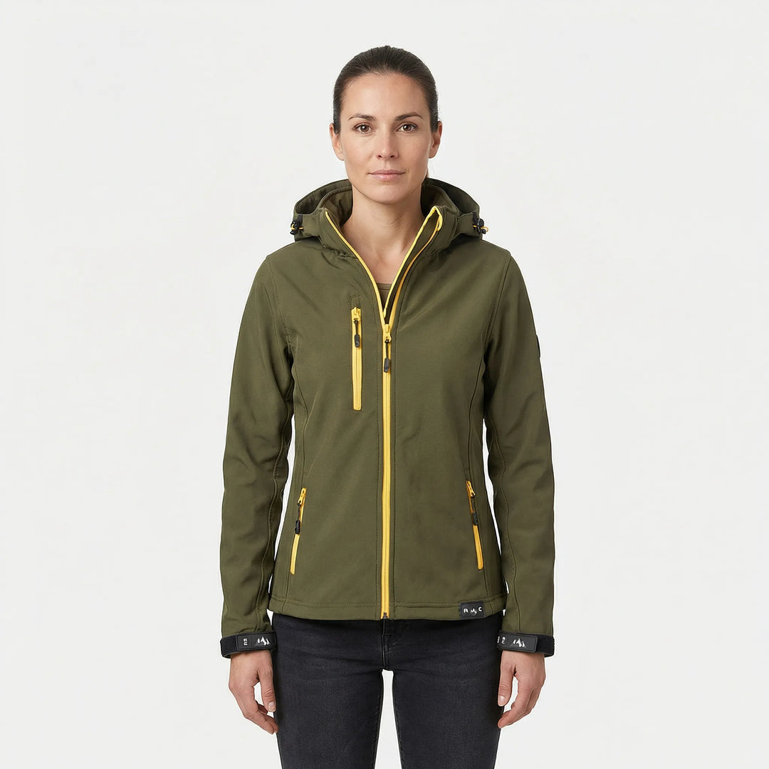Sportowa kurtka przejściowa Maxima dla kobiet, w kolorze czerwonym. Softshell z kapturem, idealny do aktywności outdoorowych.
